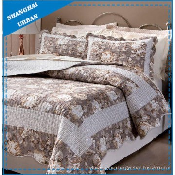 Gray Rose Pattern Polyester Quilted Bedspread Set